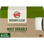 Scotch-Brite Greener Clean Non-Scratch Kitchen Sponges, 6 Scrub Sponges, Durable Recycled Scrubbers for Cleaning Dishes, Non-Stick Pots and Pans, Countertops and More