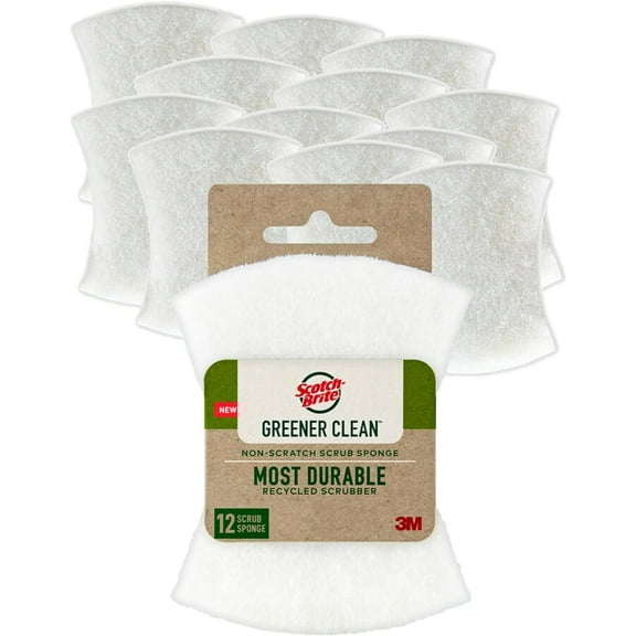 Scotch-Brite Greener Clean Scrub Sponge - Non-Scratch, Recycled Material - 12 Pack