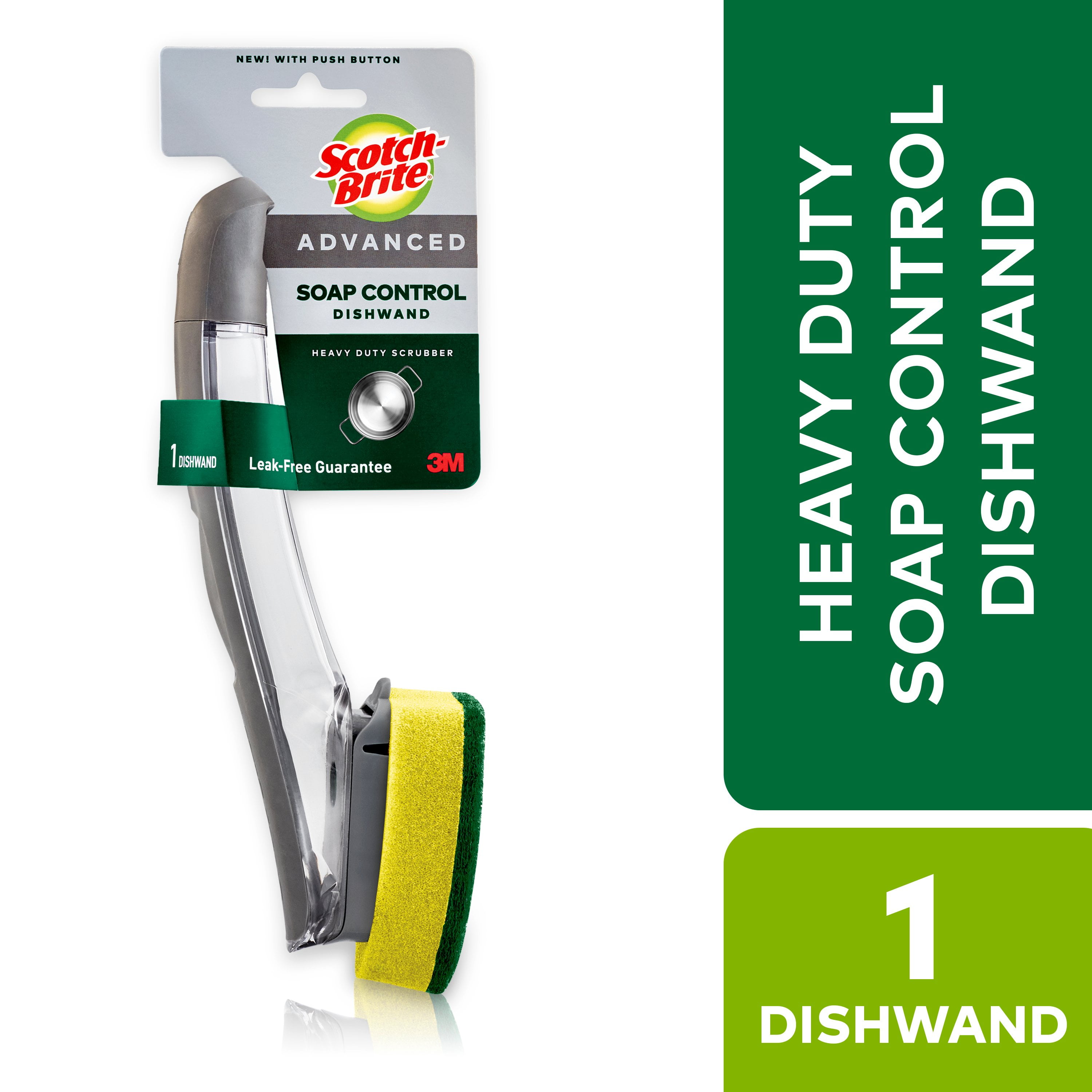 Heavy Duty Dishwand with Refills, Dish Wand Replacement Sponge Heads with  Handle, Soap Control Dispenser Leak-Free Scrub, Non-Scratch Advanced