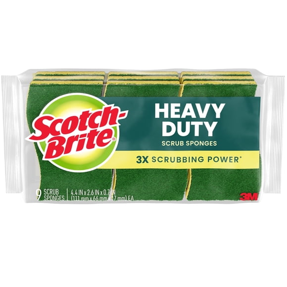 Scotch-Brite Heavy Duty Scrub Sponge, 9 Scrubbing Sponges