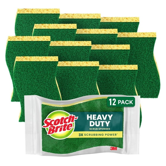 Scotch-Brite Heavy Duty Scrub Sponges, 12 Scrub Sponges, Stands Up to Stuck-on Grime