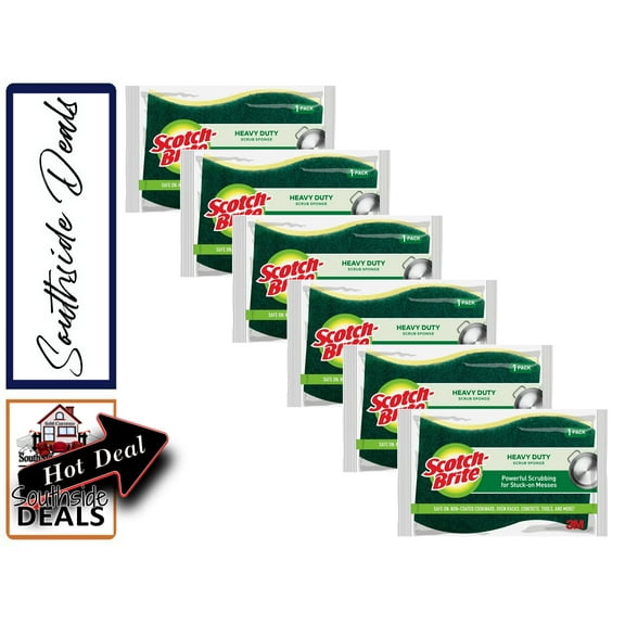 Scotch-Brite Heavy Duty Scrub Sponges, 6 Scrubbing Sponges