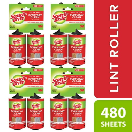 Scotch-Brite Lint Roller, 8 Count, Case Pack, 60 Sheets per Roller