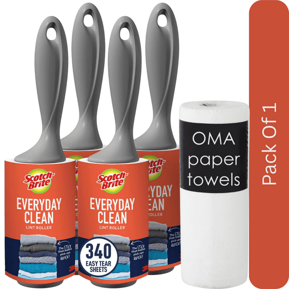 Scotch-Brite Lint Roller Club Pack 4 Rollers (85 Sheets/Roller)-With Paper Towel By OMA