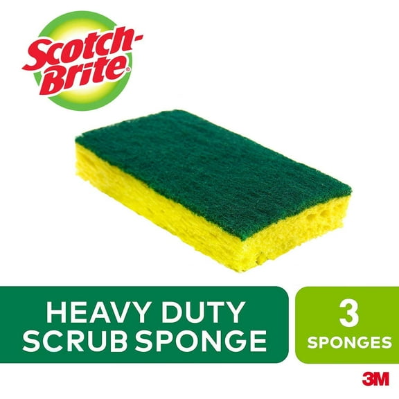 Scotch-Brite MMMHD3 Heavy Duty Scrub Sponge, Yellow & Green, 3 Per Pack