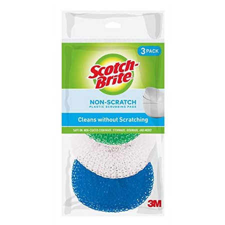 Scotch-Brite Non-Scratch Plastic Scrubbing Pads, Cleans Dishes Without Scratching, 3 Scrubbing Pads