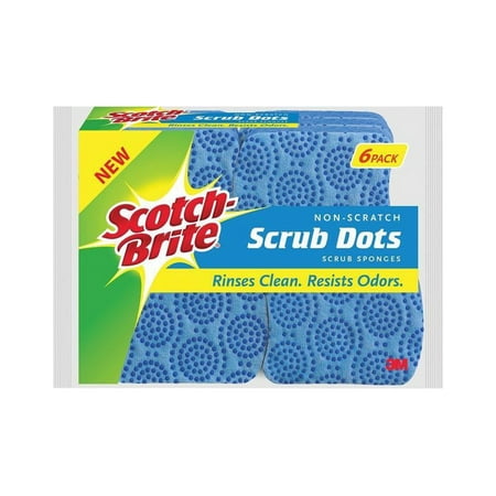 Scotch-Brite Scrub Dots Non-Scratch Sponge - 4.8" Height x 6.5" Width x 2.5" Depth - 6/Pack - Blue
