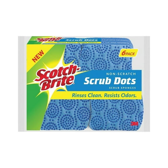 Scotch-Brite Scrub Dots Non-Scratch Sponge - 4.8" Height x 6.5" Width x 2.5" Depth - 6/Pack - Blue
