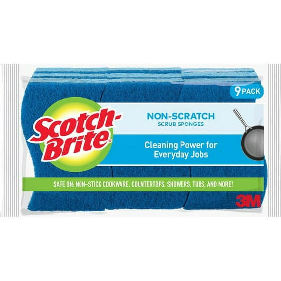 Scotch-Brite Non-Scratch Scrub Sponges - 0.8" Height x 4.3" Width x 2.8" Depth - 9/Pack - Cellulose - Blue | Bundle of 10 Packs