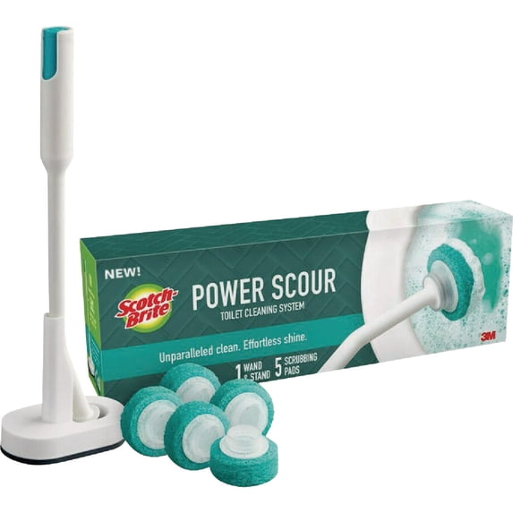 Scotch-Brite Power Scour Toilet Cleaning System - Disposable Scrub Pads - 1 Wand, 5 Refills
