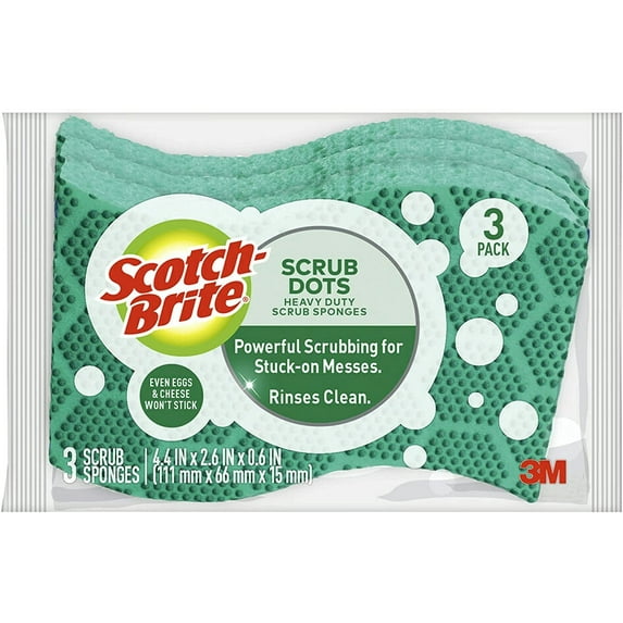 Scotch-Brite Scrub Dots Heavy Duty Sponge, Powerful Scrubbing, Rinses Clean, For Washing Dishes and Cleaning Kitchen, 3 Scrub Sponges