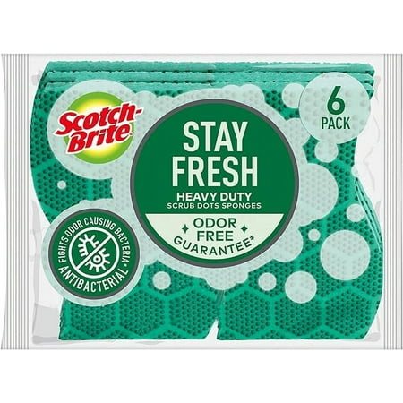 Scotch-Brite Scrub Dots Heavy Duty Sponge, Powerful Scrubbing, Rinses Clean, For Washing Dishes and Cleaning Kitchen, 6 Scrub Sponges