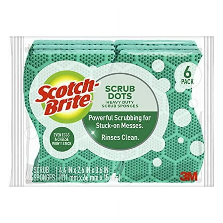 Scotch-Brite Scrub Dots Heavy Duty Sponge, Powerful Scrubbing, Rinses Clean, For Washing Dishes and Cleaning Kitchen, 6 Scrub Sponges