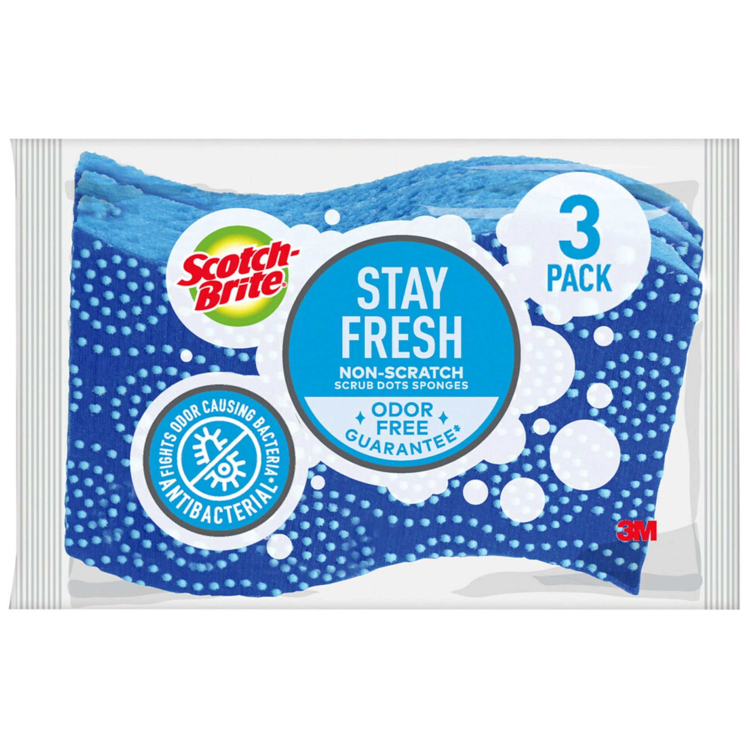 Stay Fresh Blue Non-Scratch Scrub Dots Sponges, 3 Pack