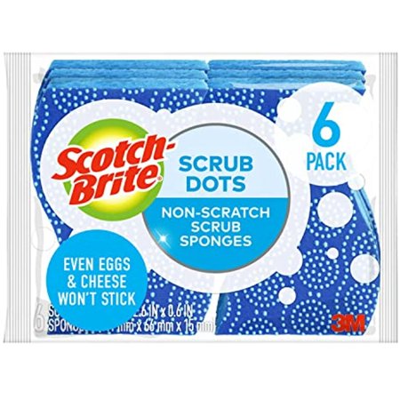 Scotch-Brite Scrub Dots Non-Scratch Scrub Sponge, Rinses Clean, For Washing Dishes And Cleaning Kitchen, 6 Scrub Sponges