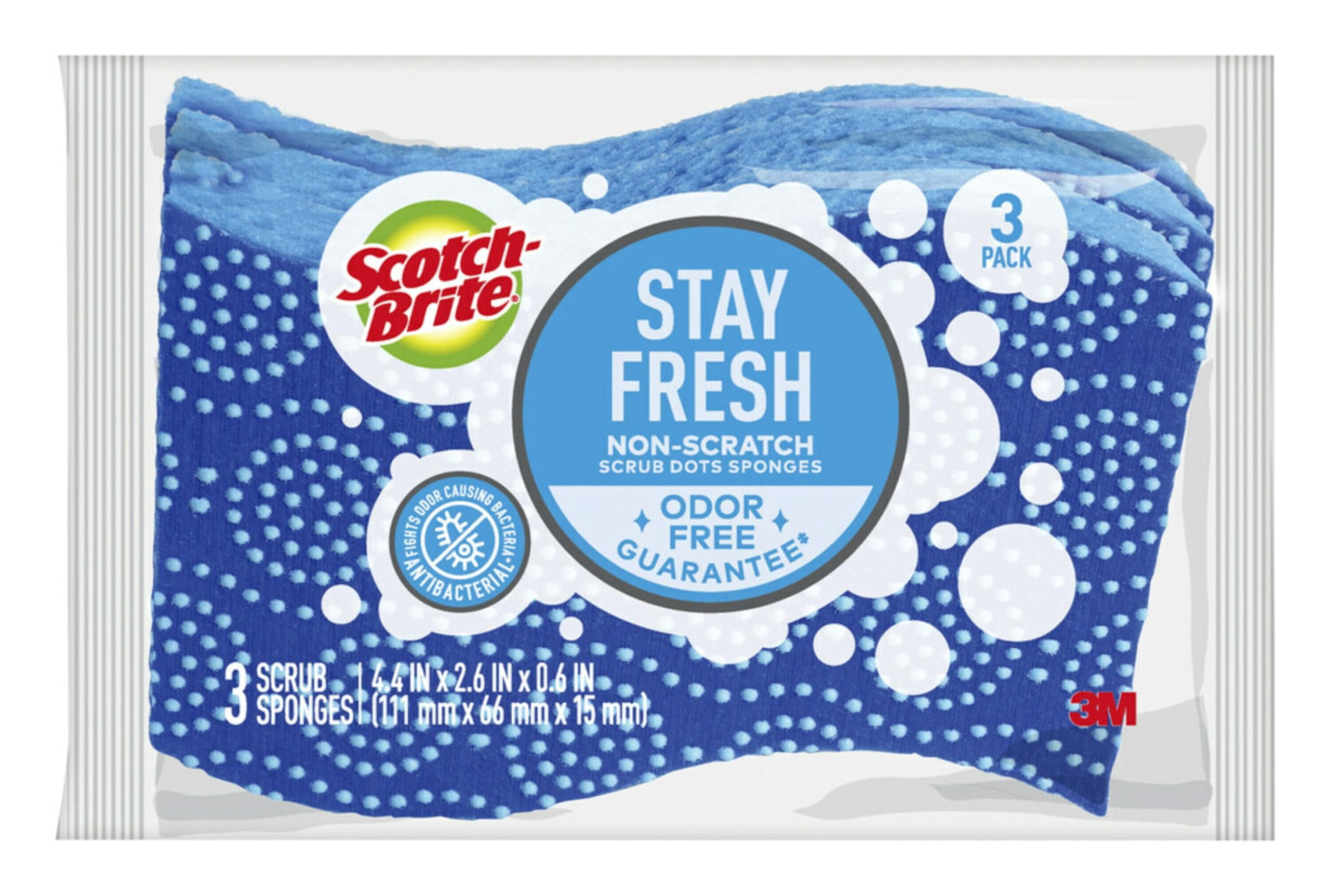 Stay Fresh Blue Non-Scratch Scrub Dots Sponges, 3 Pack