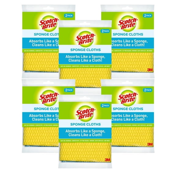 Scotch-Brite Sponge Cloth 12-Pack 6 Packs of 2 Each, Reusable and Washable, Highly Absorbent, Multi-Purpose Cleaning Cloths