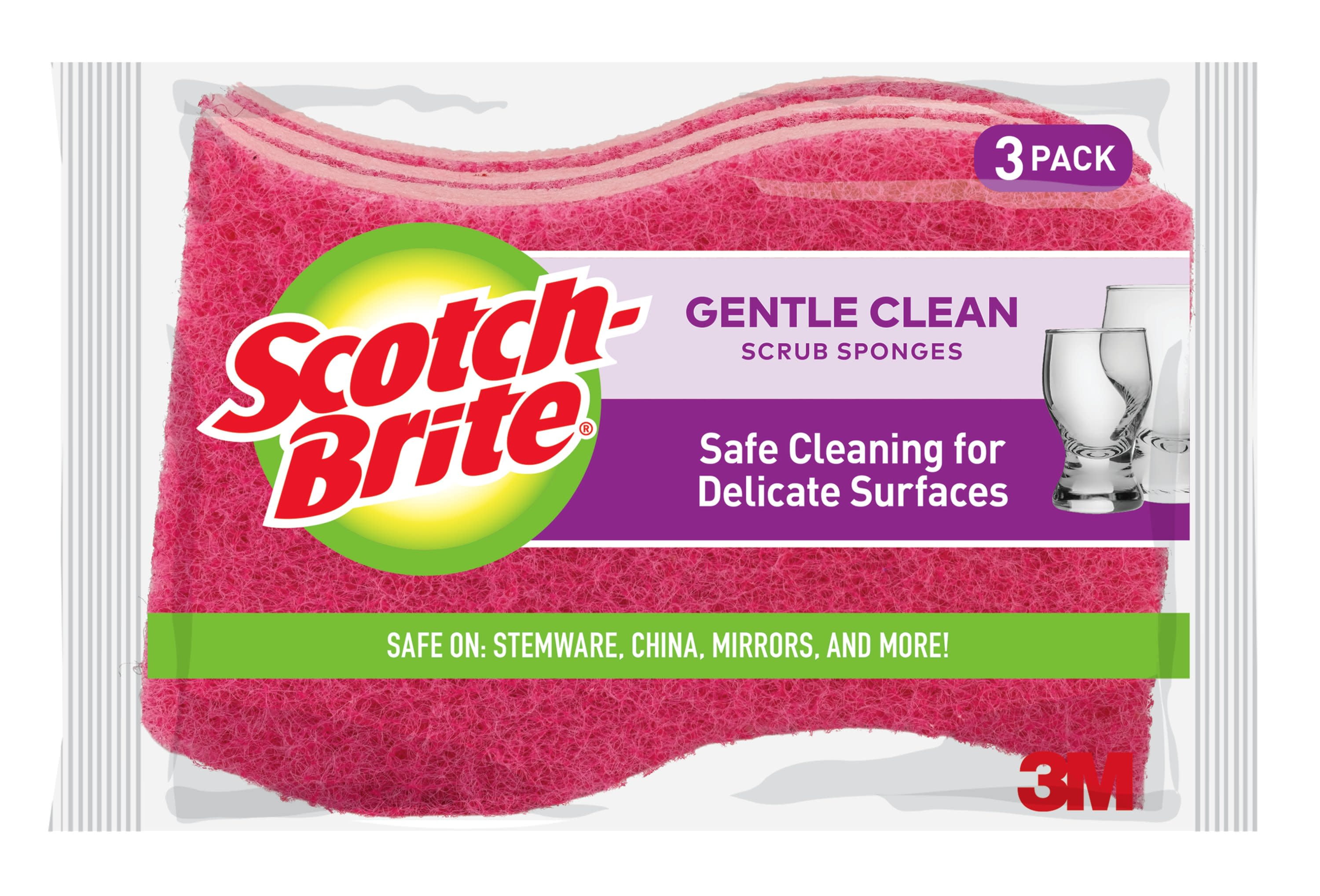 Scotch-Brite Sponge for Delicate Surfaces, Gentle Safe Clean, 3