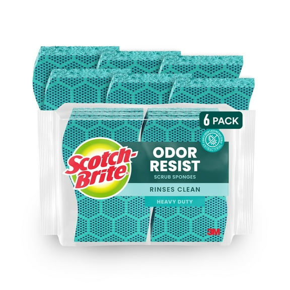 Scotch-Brite Odor Resist Scrub Sponges, Heavy Duty, Rinses Clean, 6 Pack