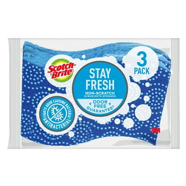 Scotch-Brite Stay Fresh Sponges, Zero Scratch, Odor Free Guarantee, Antibacterial, 3 Scrubbers