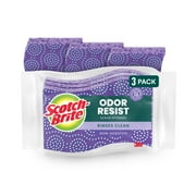 Scotch-Brite Stay Fresh Sponges, Zero Scratch, Odor Free Guarantee, Antibacterial, 3 Scrubbers