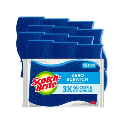 Scotch-Brite Zero Scratch Non-Scratch Scrub Sponges, Sponges For Cleaning Kitchen, Bathroom, And Household, Non-Scratch Sponges Safe For Non-Stick Cookware, 12 Scrubbing Sponges