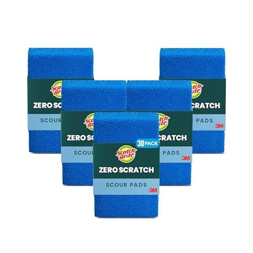 Scotch-Brite Zero Scratch Scouring Pad, Effective + Gentle Dish Scrubber for Household Cleaning, 30 Scrub Pads for Dishes, Nonstick Pots and Pans, Glass, Tubs, Showers, Reusable & Durable