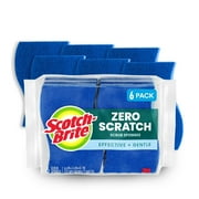 Scotch-Brite Zero Scratch Scrub Sponge, 6 Kitchen Sponges For Cleaning Around The Home, Bathroom & More, Scratch-Free Dish Scrubber, Multi-Surface Safe, Best For Nonstick Pots And Pans - Pack of 3
