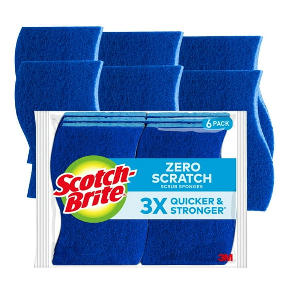 Scotch-Brite Zero Scratch Scrub Sponges, 6 Kitchen Sponges for Washing Dishes and Cleaning the Kitchen and Bath, Non-Scratch Sponge Safe for Non-Stick Cookware