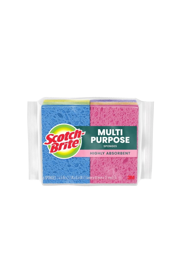 Scotch-Brite Multi-Purpose Sponges, Highly Absorbent, 6 Sponges