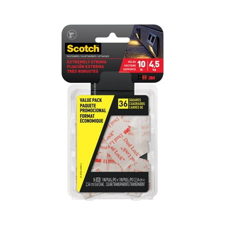 Scotch Clear Hook & Loop Fasteners, Heavy Duty, Holds 10 lbs, Size 1 in x 1 in, 36 Count
