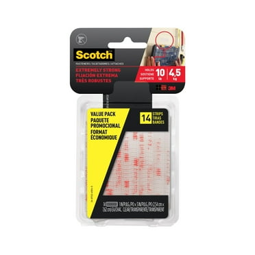 Scotch Clear Hook & Loop Fasteners, Heavy Duty, Holds 10 lbs, Size 1 in x 3 in, 14 Count