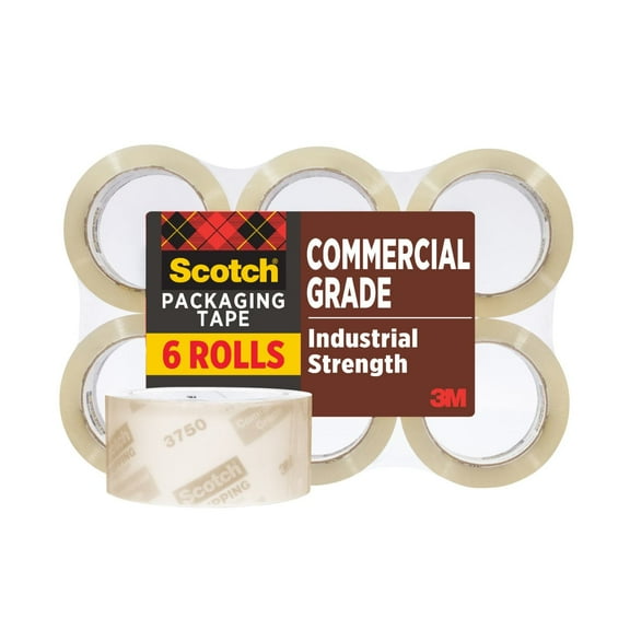 Scotch Commercial Grade Packaging Tape, 3" Core, Clear, 1.88 in x 54.6 yds, 6 Rolls