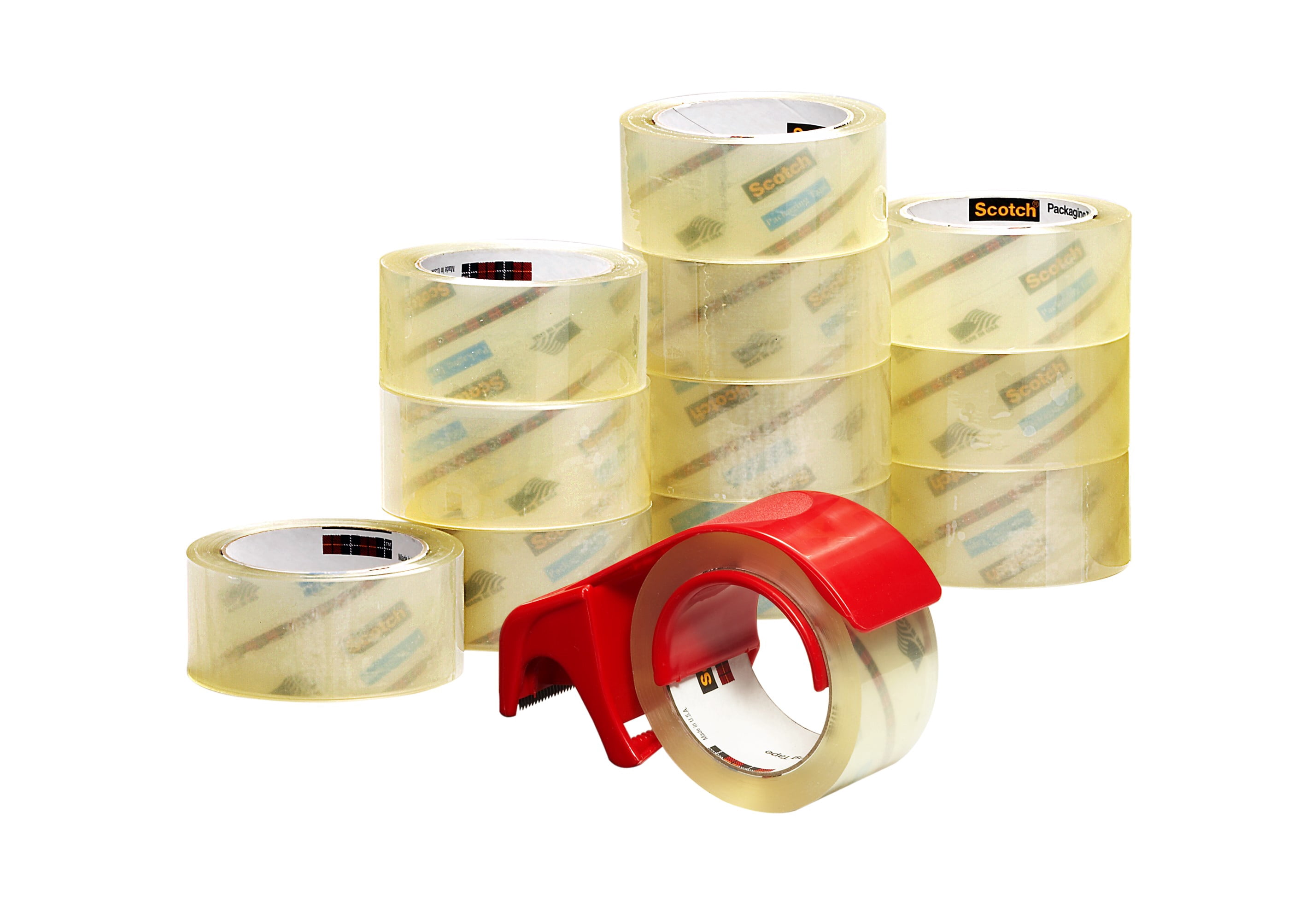 Scotch Commercial Grade Shipping Packaging Tape 3750-12-DP3, 1.88 in x 54.6 yd (48 mm x 50 m) 12 rolls with Dispenser