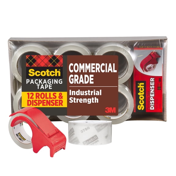 Scotch Commercial Packaging Tape, Clear, 1.88" 54.6 yd, 12 Rolls