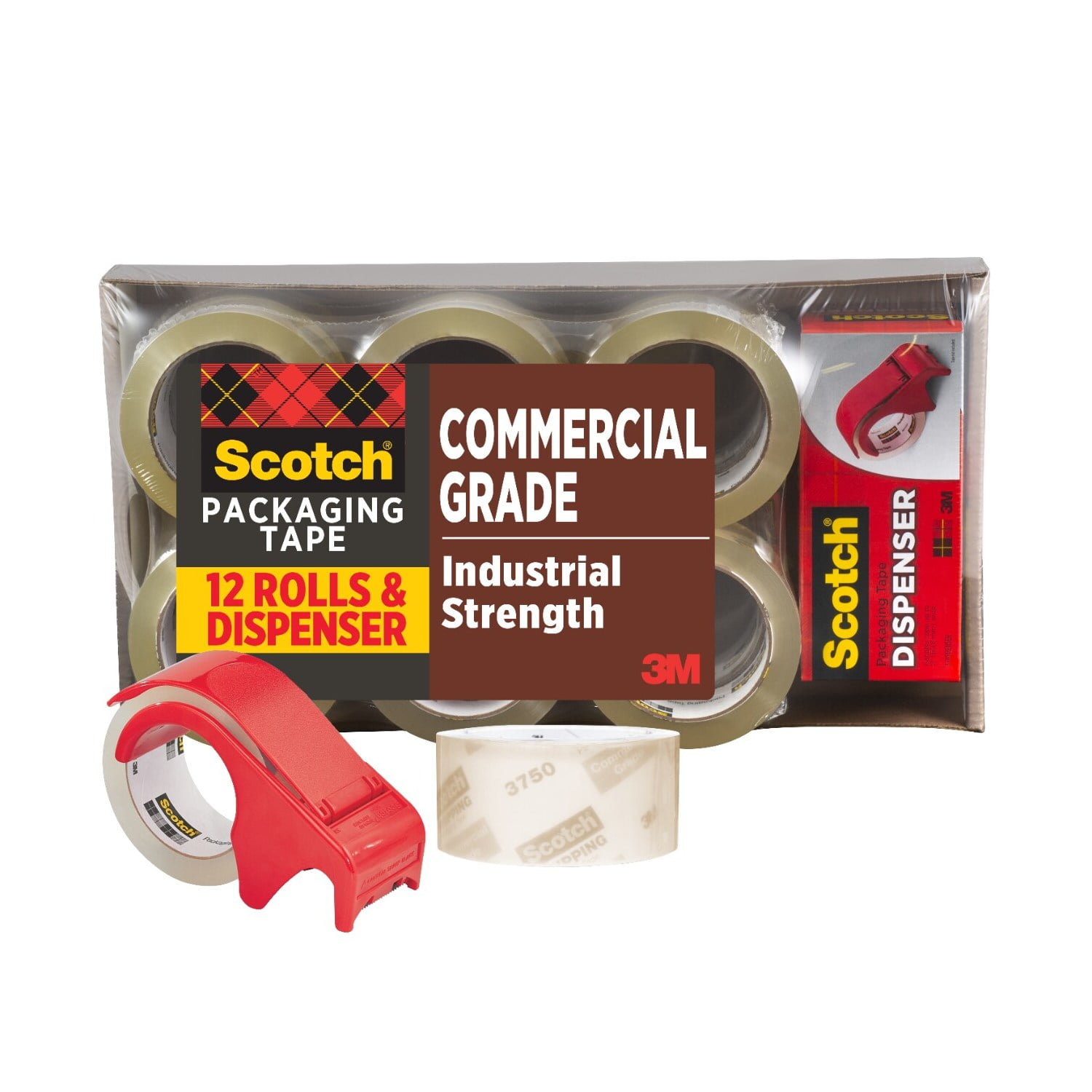 Scotch Commercial Packaging Tape, Clear, 1.88" 54.6 yd, 12 Rolls