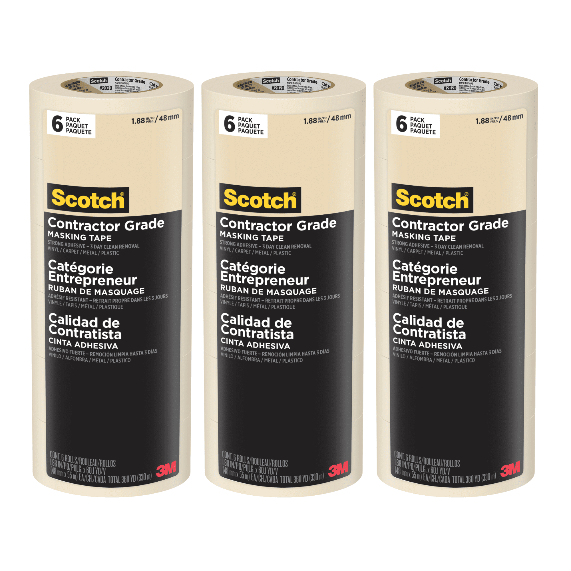 Scotch Contractor Grade Masking Tape (2020): 1.88 in. x 60 yds. (Tan) [3 Rolls]