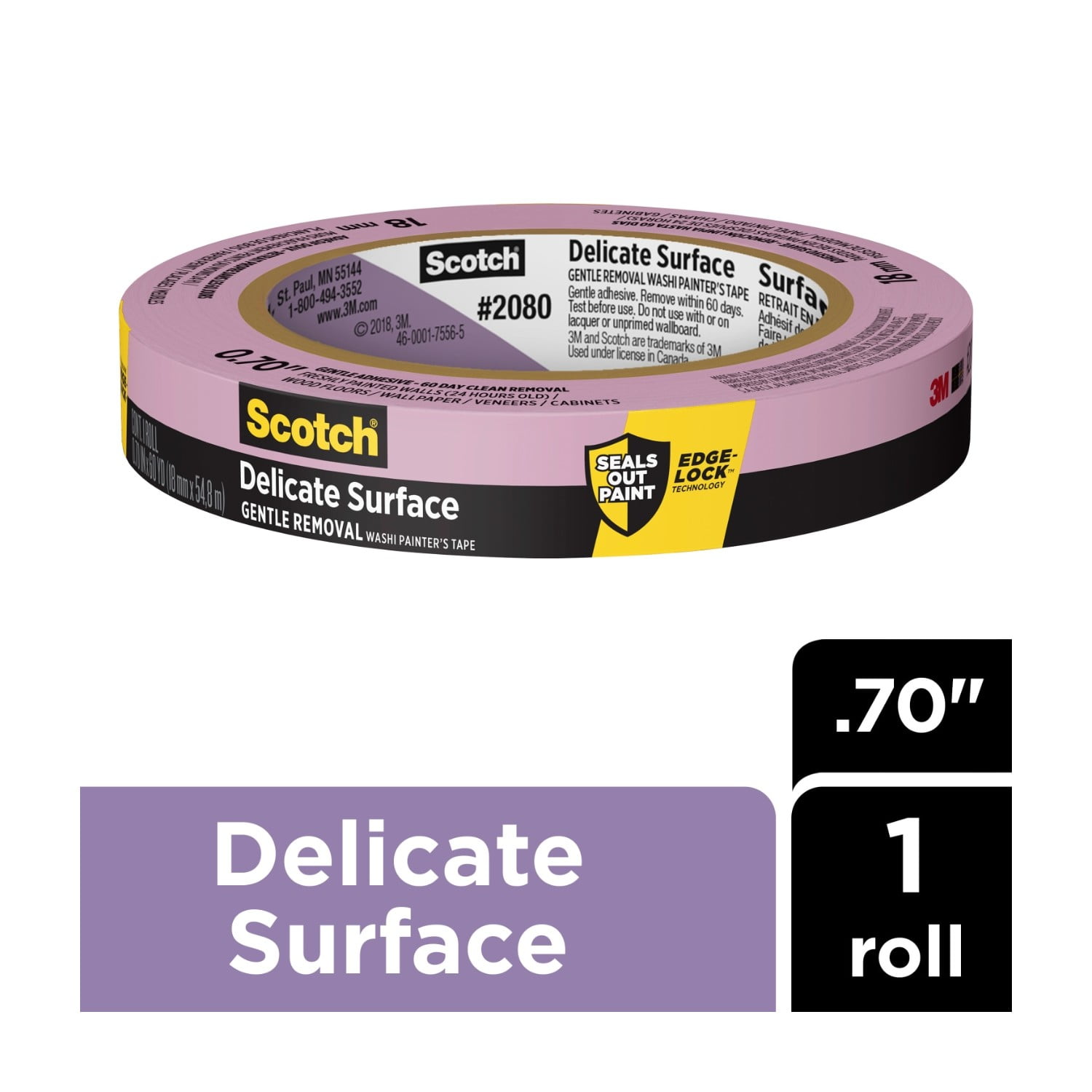 Scotch Delicate Surface Painter's, 0.70 in x 60 yd, Purple, 1 Roll
