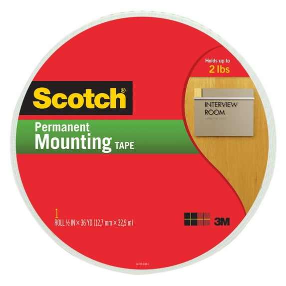 Scotch Double Sided Permanent Mounting Tape, 3/4 in W X 38 yd L, White