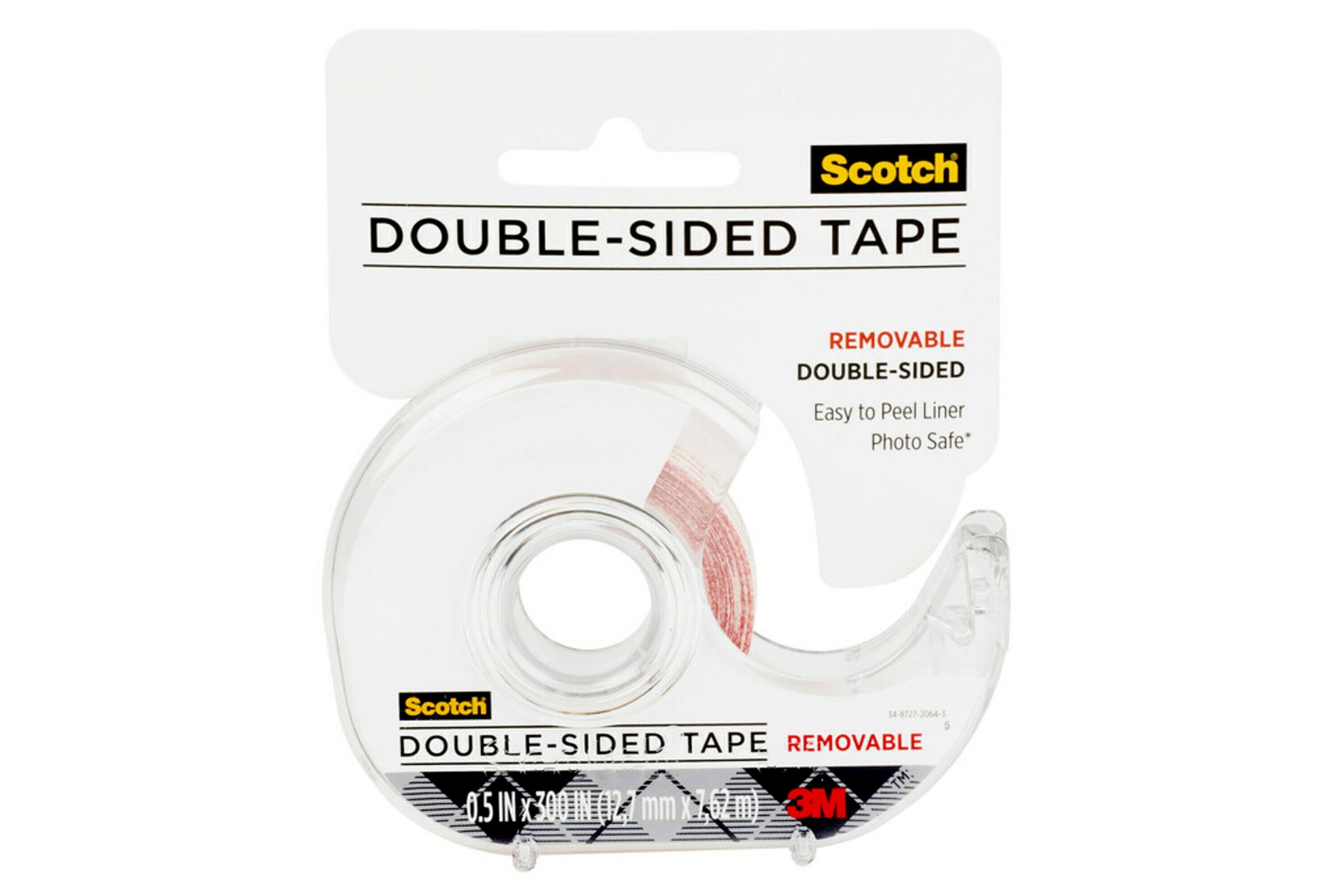 Scotch Double-Sided Removable Tape, Clear, 1/2 in. x 300 in., 1 Disp. 