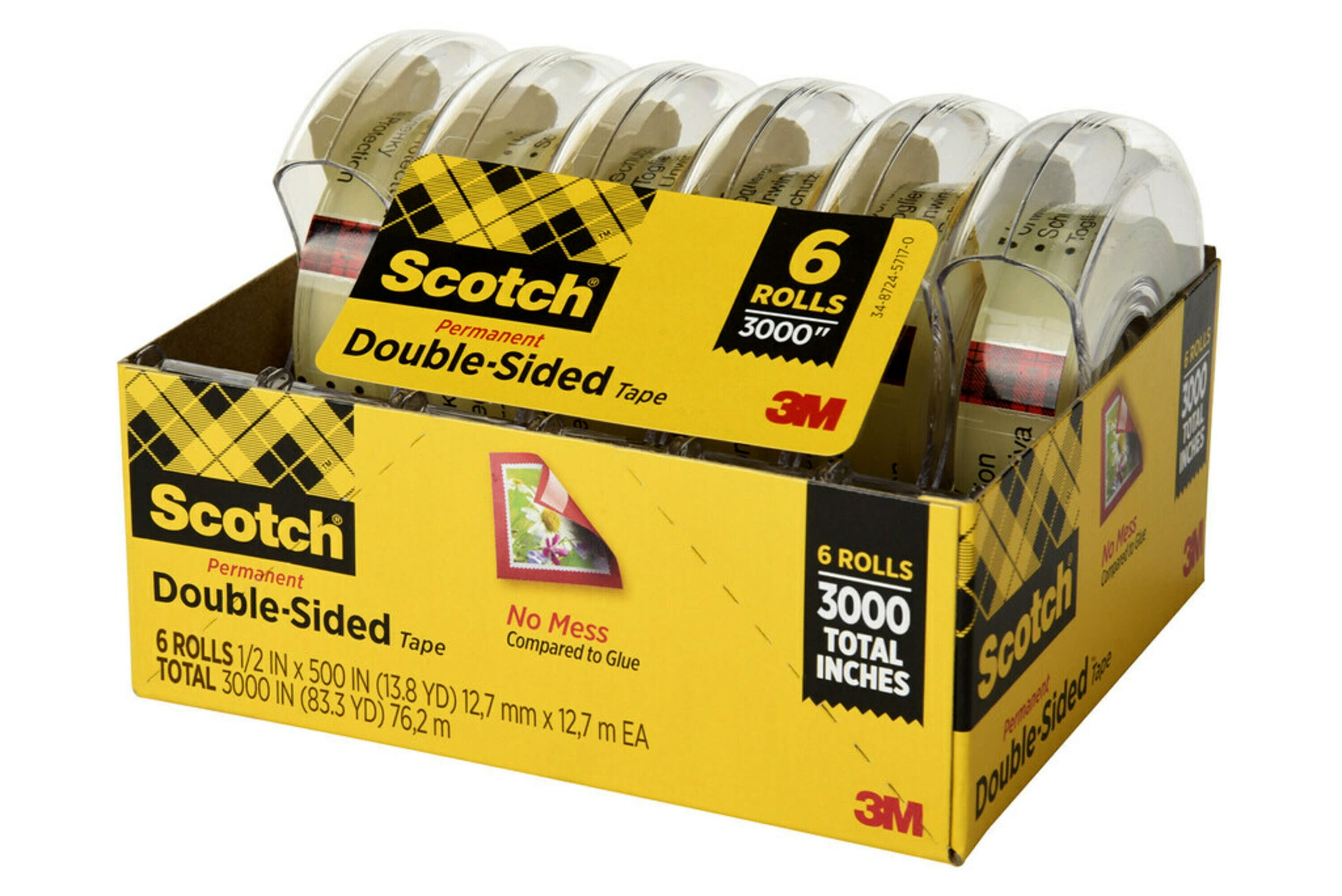 Scotch Double Sided Tape, 0.5 in. x 500 in., 6 Tape Rolls With Tape