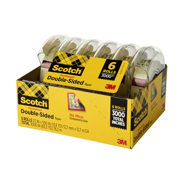 Scotch Double Sided Tape, 0.5 in. x 500 in., 6 Tape Rolls With Tape