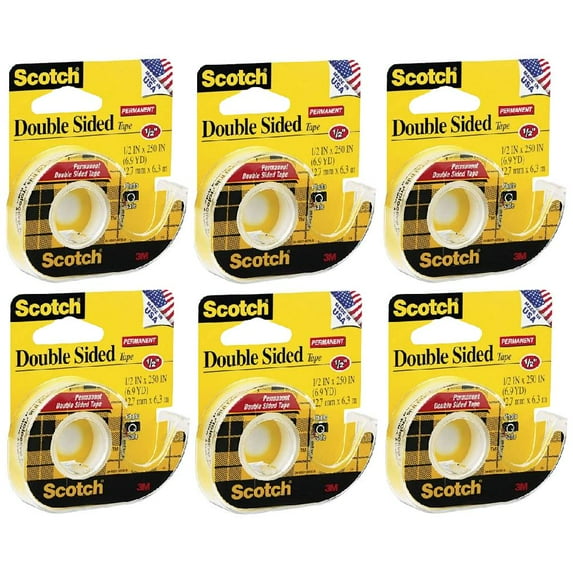 Scotch Double Sided Tape 136 Refillable Dispenser 1/2" x 250", Transparent, 6-Pack