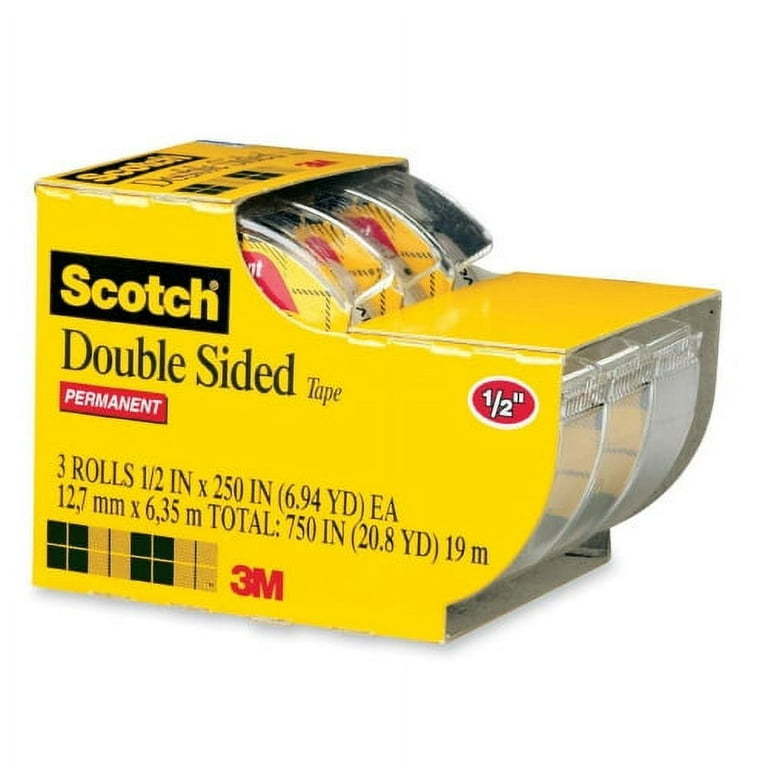 Scotch Double Sided Tape, Permanent, 1/2 x 250, 3 pk