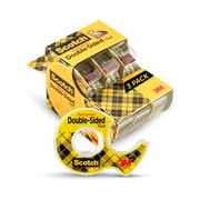 Scotch Double-Sided Tape Dispenser, Clear, 1/2 in. x 250 in., 3 Dispensers