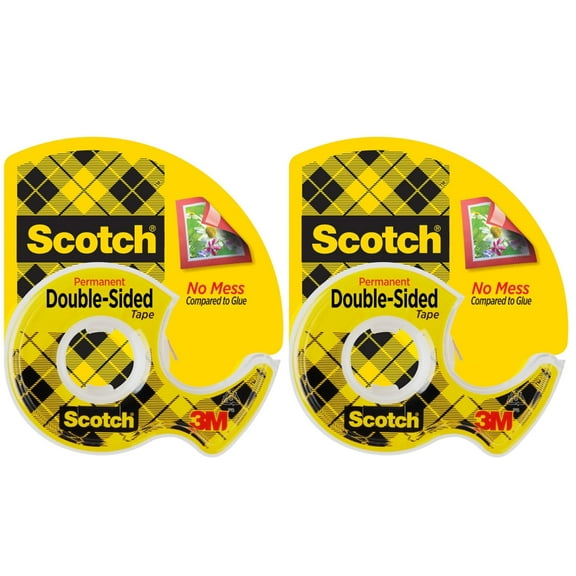 Scotch Double-Sided Tape Permanent, 1/2 x 250, 2 Rolls No Liner, Photo Safe Sticky on Both Sides for Easy Mounting