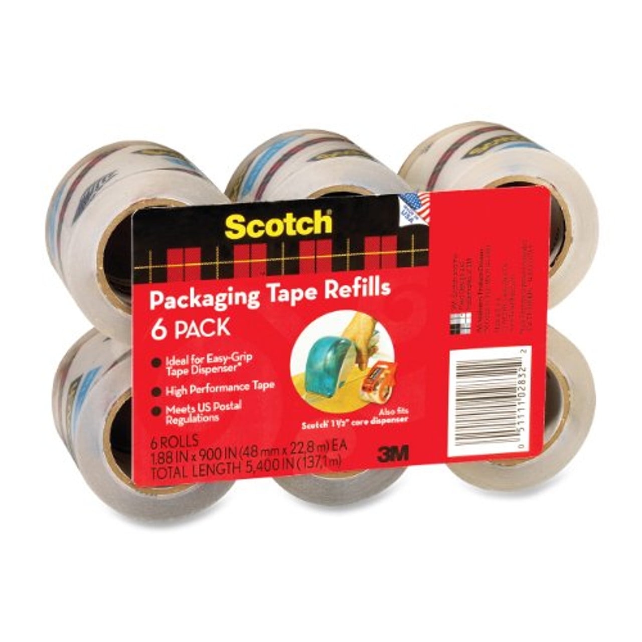 Scotch Easygrip Packaging Tape Dispenser Refill 2" Width X 75 Ft
