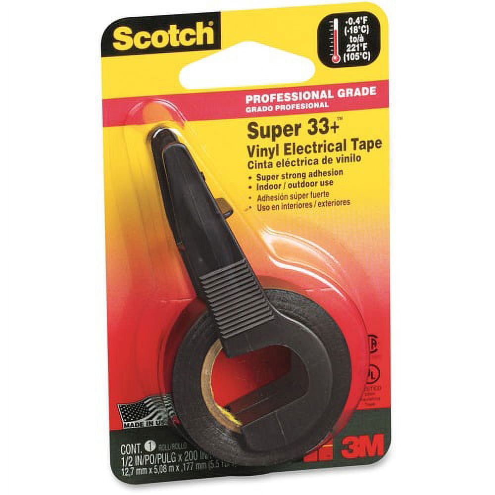 Scotch Electrical Tape - 16.67 ft Length x 0.50" Width - Plastic - Vinyl Backing - Dispenser Included - 1 / Roll - Black | Bundle of 10 Rolls