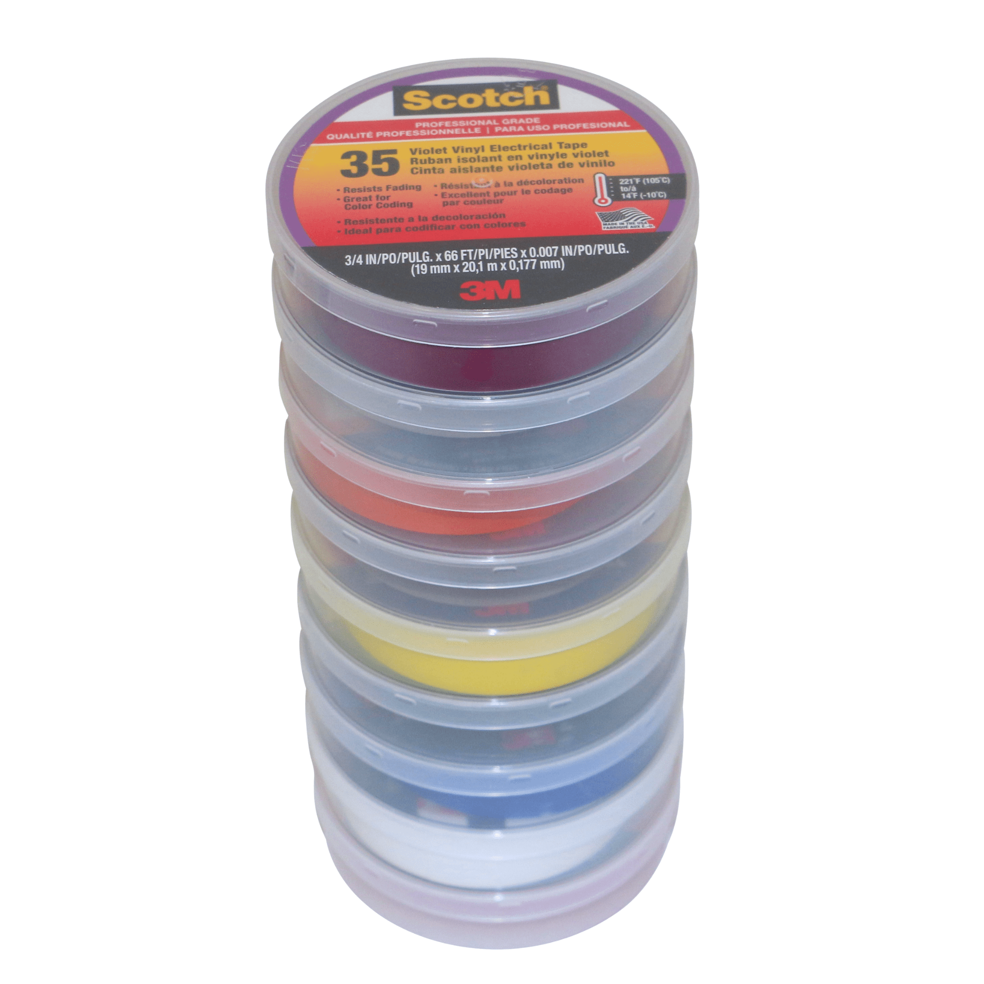 Scotch Electrical Tape Rainbow Pack: 3/4 in. x 66 ft. (Rainbow Pack Colors) 9 rolls [9 rolls/pack]