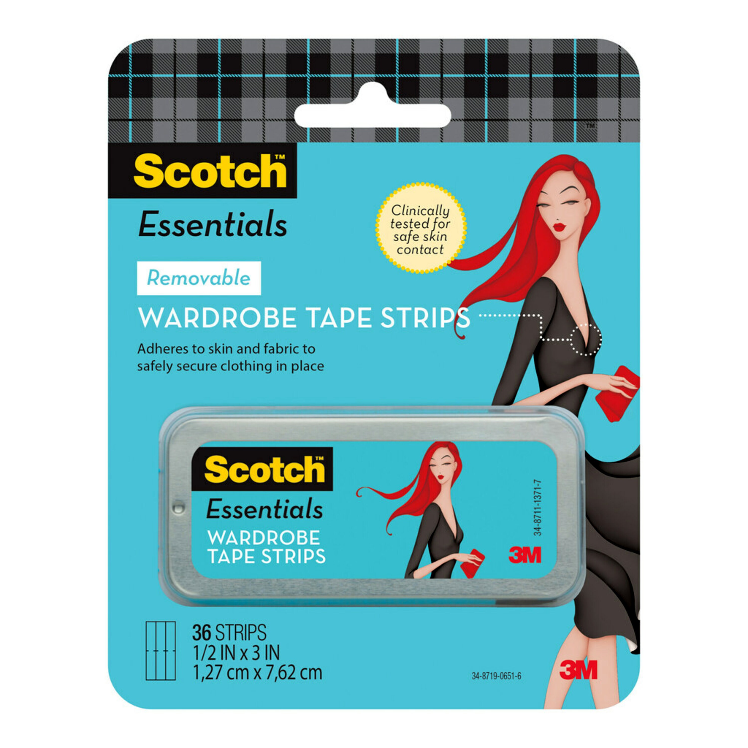 Scotch™ Essentials Wardrobe Tape Strips, 1/2 in x 3 in, 36/Pack - image 1 of 3